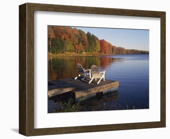 Adirondack Chairs on Dock at Lake-Ralph Morsch-Framed Photographic Print