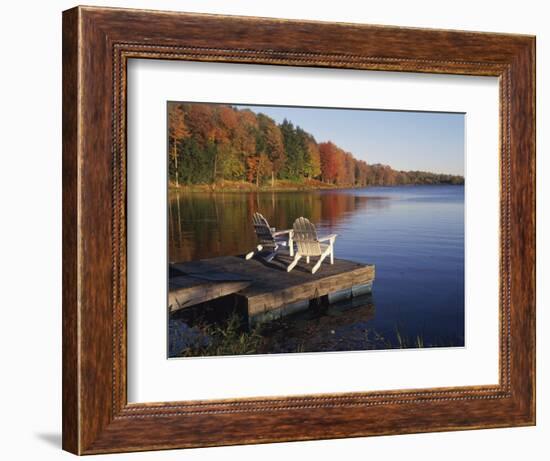 Adirondack Chairs on Dock at Lake-Ralph Morsch-Framed Photographic Print