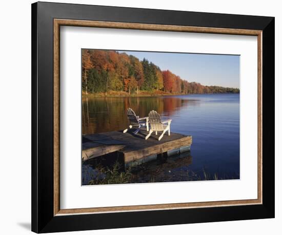 Adirondack Chairs on Dock at Lake-Ralph Morsch-Framed Photographic Print