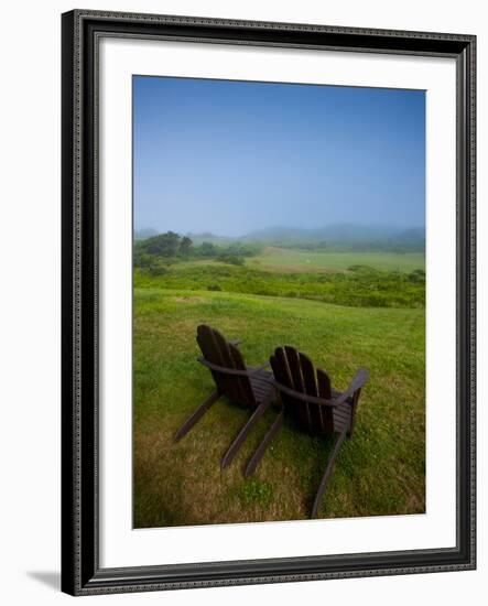 Adirondack Chairs on Lawn at Martha's Vineyard with Fog over Trees in the Distant View-James Shive-Framed Photographic Print