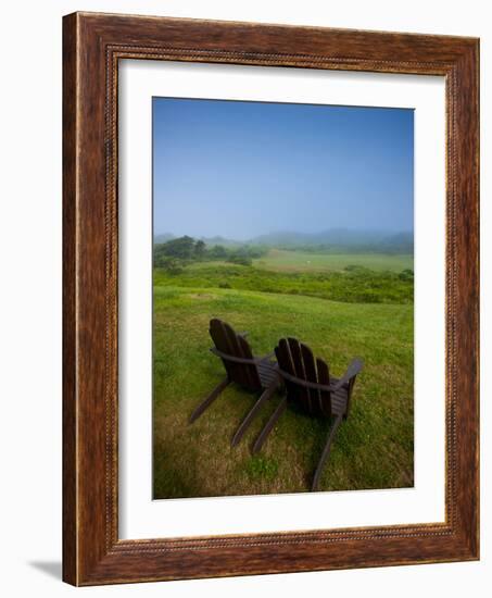 Adirondack Chairs on Lawn at Martha's Vineyard with Fog over Trees in the Distant View-James Shive-Framed Photographic Print