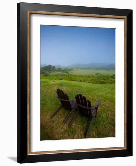 Adirondack Chairs on Lawn at Martha's Vineyard with Fog over Trees in the Distant View-James Shive-Framed Photographic Print