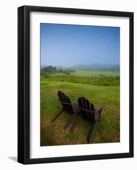 Adirondack Chairs on Lawn at Martha's Vineyard with Fog over Trees in the Distant View-James Shive-Framed Photographic Print