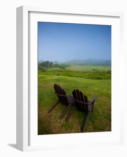 Adirondack Chairs on Lawn at Martha's Vineyard with Fog over Trees in the Distant View-James Shive-Framed Photographic Print