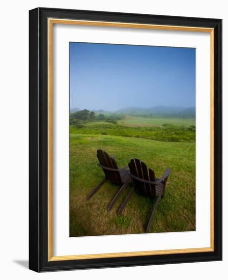 Adirondack Chairs on Lawn at Martha's Vineyard with Fog over Trees in the Distant View-James Shive-Framed Photographic Print