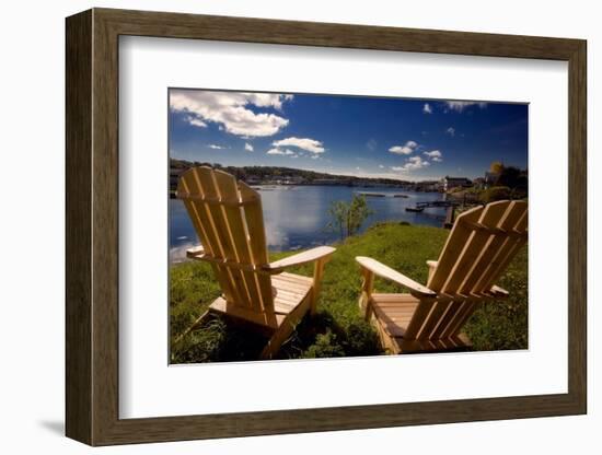 Adirondack Chairs Overlooking Booth Bay Harbor-George Oze-Framed Photographic Print