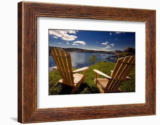 Adirondack Chairs Overlooking Booth Bay Harbor-George Oze-Framed Photographic Print