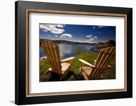 Adirondack Chairs Overlooking Booth Bay Harbor-George Oze-Framed Photographic Print