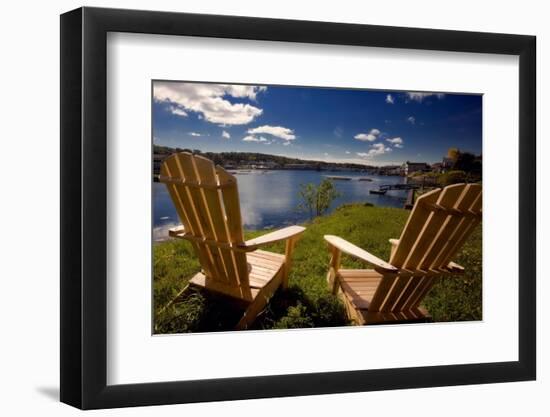 Adirondack Chairs Overlooking Booth Bay Harbor-George Oze-Framed Photographic Print