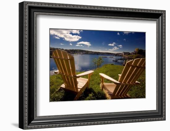 Adirondack Chairs Overlooking Booth Bay Harbor-George Oze-Framed Photographic Print