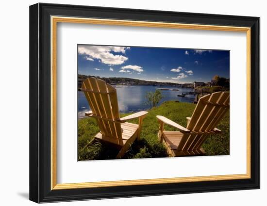 Adirondack Chairs Overlooking Booth Bay Harbor-George Oze-Framed Photographic Print