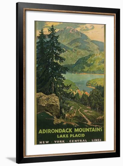 Adirondack Mountains, Lake Placid, Railroad Poster-null-Framed Premium Giclee Print