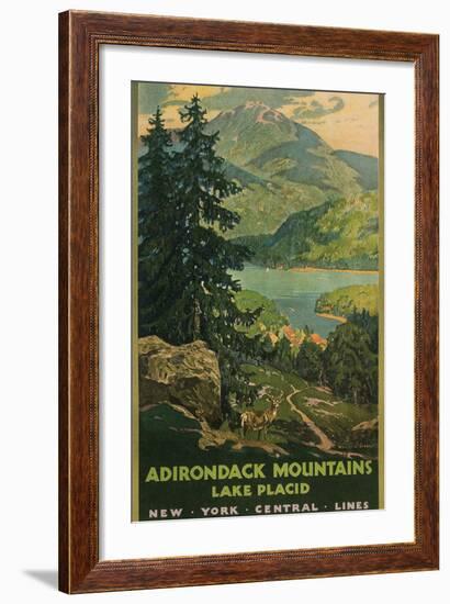 Adirondack Mountains, Lake Placid, Railroad Poster-null-Framed Premium Giclee Print