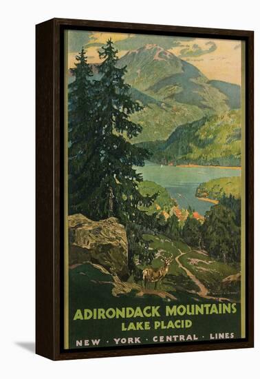 Adirondack Mountains, Lake Placid, Railroad Poster-null-Framed Stretched Canvas