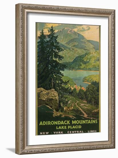 Adirondack Mountains, Lake Placid, Railroad Poster-null-Framed Premium Giclee Print