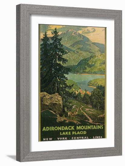 Adirondack Mountains, Lake Placid, Railroad Poster-null-Framed Premium Giclee Print