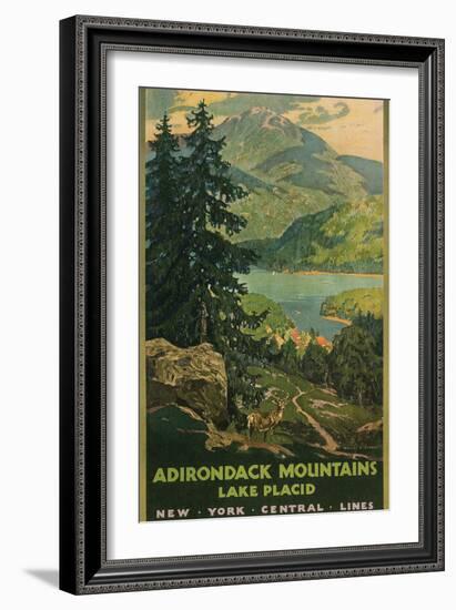 Adirondack Mountains, Lake Placid, Railroad Poster-null-Framed Premium Giclee Print