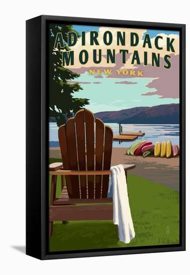 Adirondack Mountains, New York - Adirondack Chair and Lake-Lantern Press-Framed Stretched Canvas