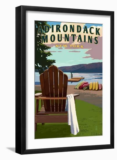 Adirondack Mountains, New York - Adirondack Chair and Lake-Lantern Press-Framed Art Print