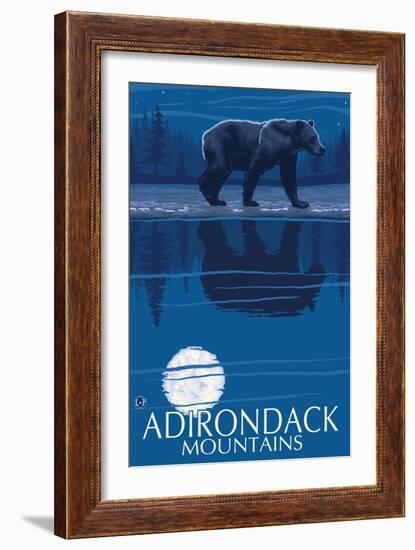 Adirondack Mountains, New York - Bear at Night-Lantern Press-Framed Art Print