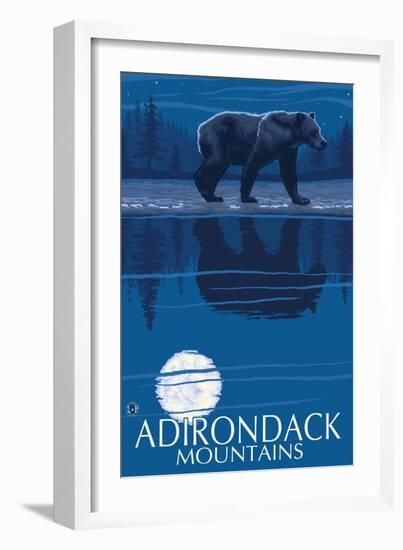 Adirondack Mountains, New York - Bear at Night-Lantern Press-Framed Art Print