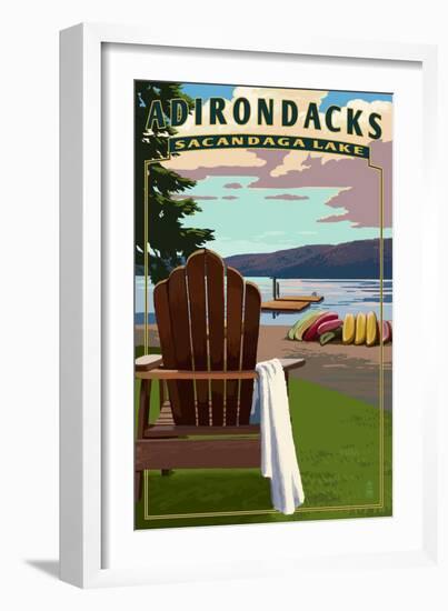Adirondack Mountains, New York - Sacandaga Lake Adirondack Chair-Lantern Press-Framed Art Print