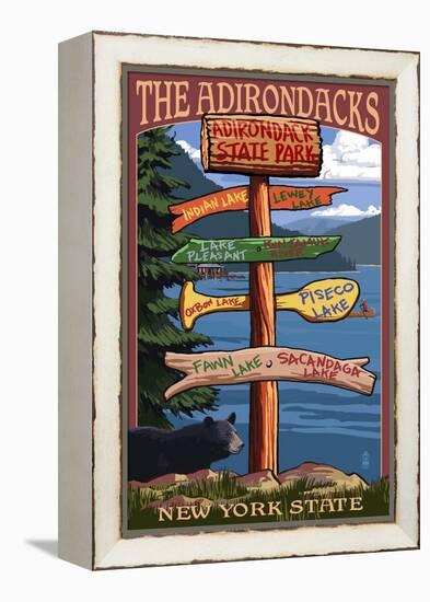 Adirondack, New York - Indian Lake Signpost Destinations-Lantern Press-Framed Stretched Canvas