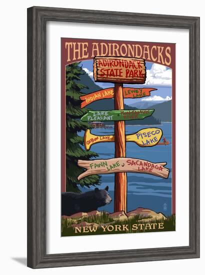 Adirondack, New York - Indian Lake Signpost Destinations-Lantern Press-Framed Art Print