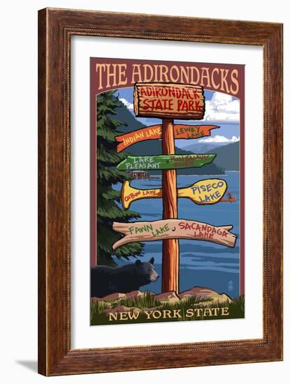 Adirondack, New York - Indian Lake Signpost Destinations-Lantern Press-Framed Art Print