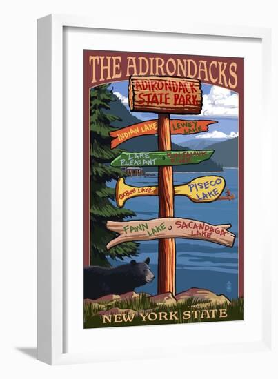 Adirondack, New York - Indian Lake Signpost Destinations-Lantern Press-Framed Art Print