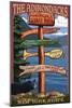 Adirondack, New York - Indian Lake Signpost Destinations-Lantern Press-Mounted Art Print