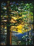 Landscape Window by Tiffany Studios Depicting a Meandering Stream Shaded by Towering Fir Trees-Adler & Sullivan-Giclee Print