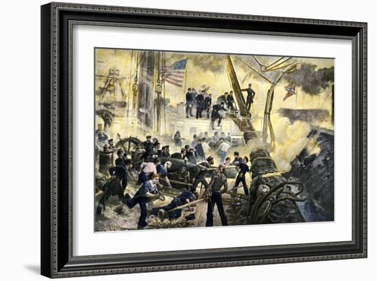 Admiral David G. Farragut in the Rigging during the Battle of Mobile Bay, 1864, American Civil War-null-Framed Giclee Print