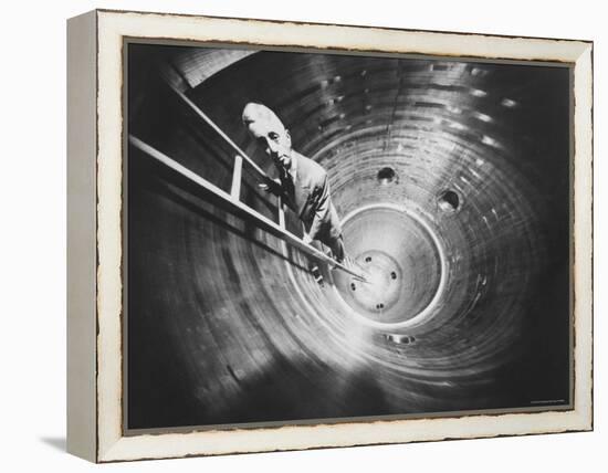 Admiral Hyman Rickover Descent Into Circular Nuclear Reactor Shell at Shipping Port Power Facility-Yale Joel-Framed Premier Image Canvas