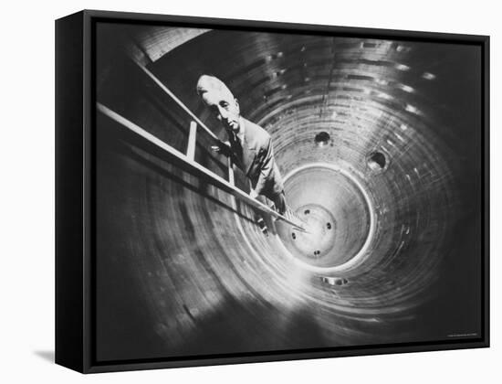 Admiral Hyman Rickover Descent Into Circular Nuclear Reactor Shell at Shipping Port Power Facility-Yale Joel-Framed Premier Image Canvas