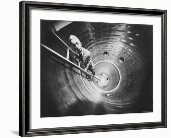 Admiral Hyman Rickover Descent Into Circular Nuclear Reactor Shell at Shipping Port Power Facility-Yale Joel-Framed Premium Photographic Print