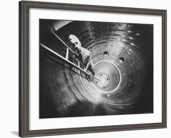 Admiral Hyman Rickover Descent Into Circular Nuclear Reactor Shell at Shipping Port Power Facility-Yale Joel-Framed Premium Photographic Print