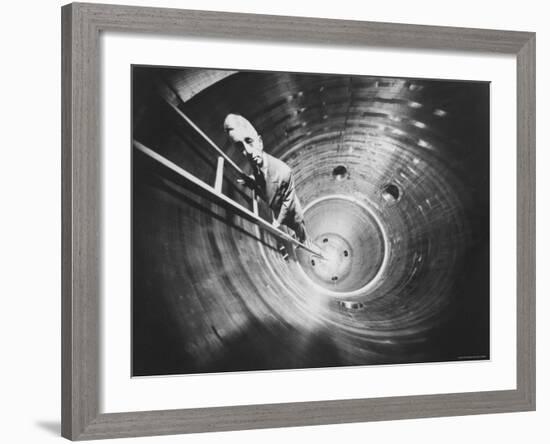 Admiral Hyman Rickover Descent Into Circular Nuclear Reactor Shell at Shipping Port Power Facility-Yale Joel-Framed Premium Photographic Print