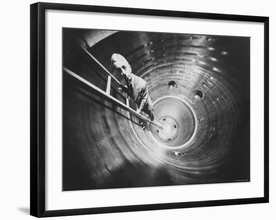 Admiral Hyman Rickover Descent Into Circular Nuclear Reactor Shell at Shipping Port Power Facility-Yale Joel-Framed Premium Photographic Print