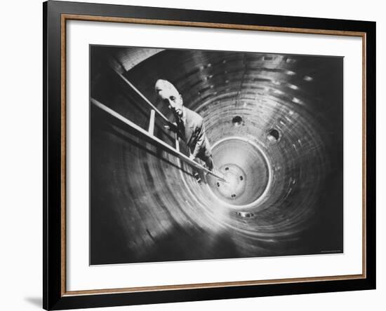 Admiral Hyman Rickover Descent Into Circular Nuclear Reactor Shell at Shipping Port Power Facility-Yale Joel-Framed Premium Photographic Print