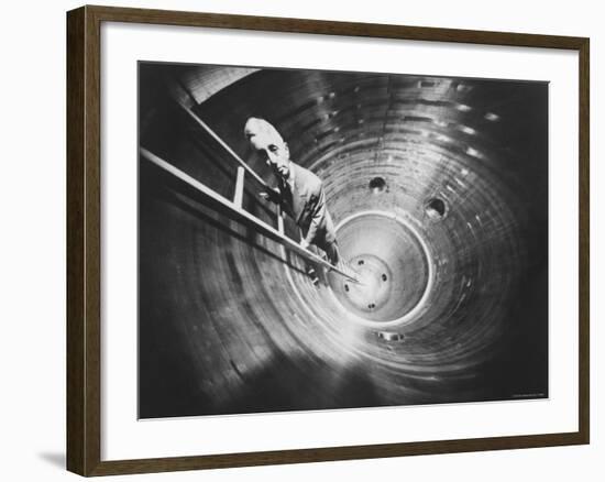 Admiral Hyman Rickover Descent Into Circular Nuclear Reactor Shell at Shipping Port Power Facility-Yale Joel-Framed Premium Photographic Print