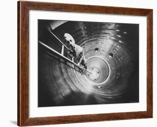 Admiral Hyman Rickover Descent Into Circular Nuclear Reactor Shell at Shipping Port Power Facility-Yale Joel-Framed Premium Photographic Print