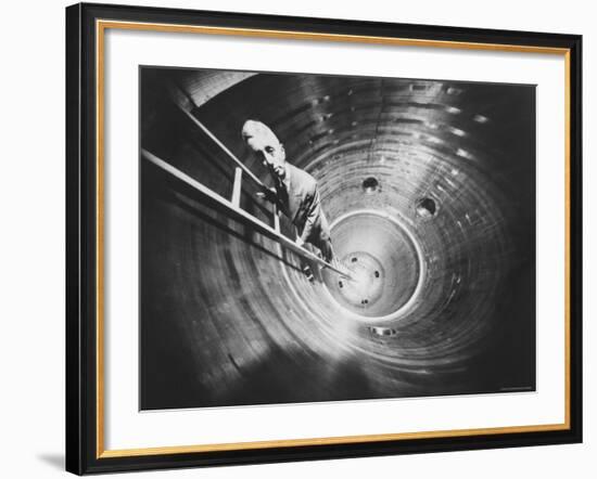 Admiral Hyman Rickover Descent Into Circular Nuclear Reactor Shell at Shipping Port Power Facility-Yale Joel-Framed Premium Photographic Print