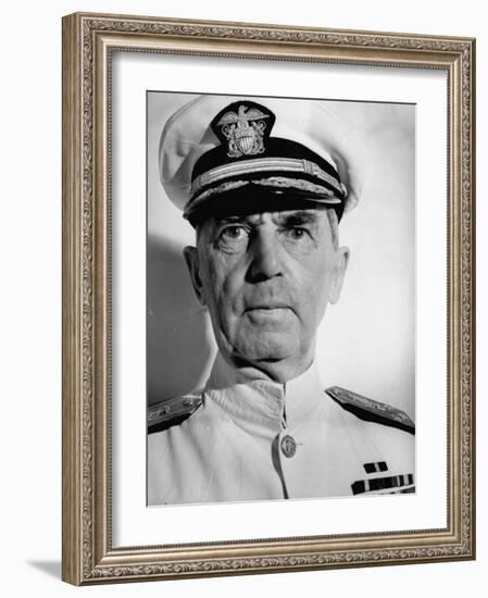 Admiral William D. Leahy, Wearing White Summer Navy Uniform and Braided Cap-Myron Davis-Framed Photographic Print