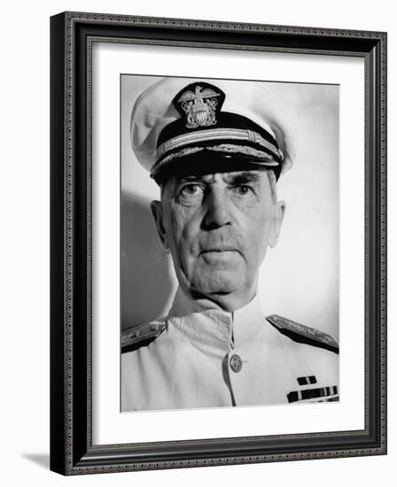 Admiral William D. Leahy, Wearing White Summer Navy Uniform and Braided Cap-Myron Davis-Framed Photographic Print