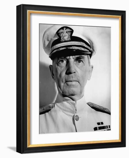 Admiral William D. Leahy, Wearing White Summer Navy Uniform and Braided Cap-Myron Davis-Framed Photographic Print