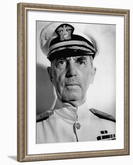 Admiral William D. Leahy, Wearing White Summer Navy Uniform and Braided Cap-Myron Davis-Framed Photographic Print