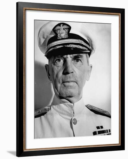 Admiral William D. Leahy, Wearing White Summer Navy Uniform and Braided Cap-Myron Davis-Framed Photographic Print