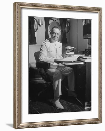 Admiral William F. Halsey Sitting at His Desk Aboard Aircraft Carrier "Enterprise"-Peter Stackpole-Framed Premium Photographic Print