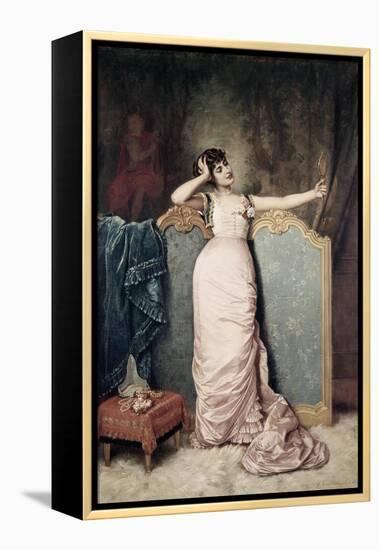 Admiring Herself-Auguste Toulmouche-Framed Premier Image Canvas